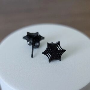 Black Stainless Steel Spider Web Earring Studs